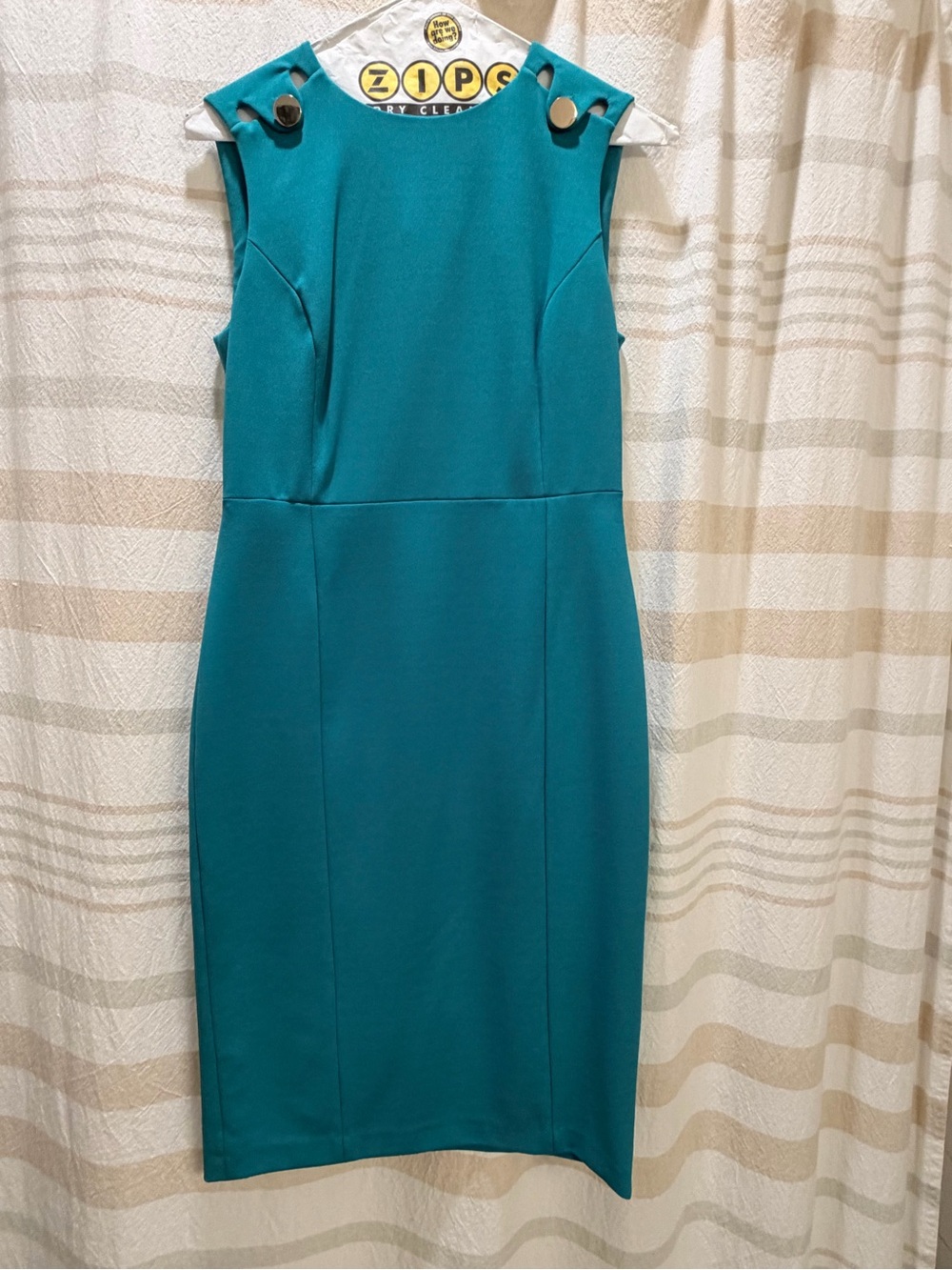 Calvin Klein Teal Sleeveless Sheath Dress with Shoulder Button Detail